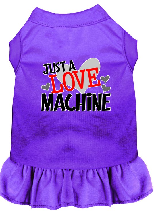 Love Machine Screen Print Dog Dress Purple XS